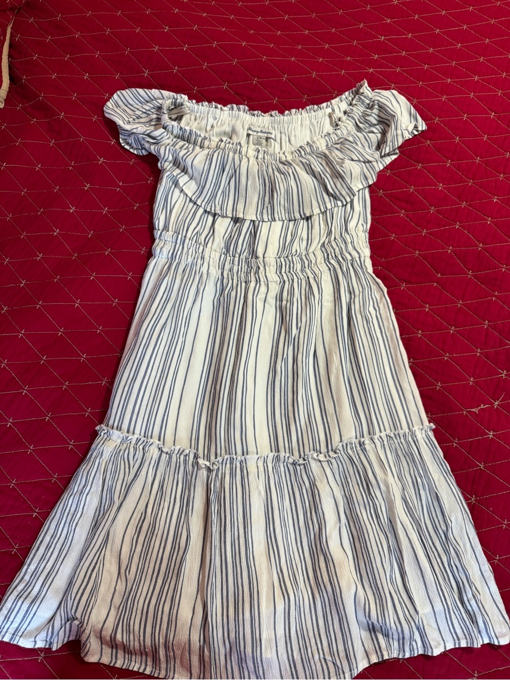 Women’s White and Blue Striped Off-Shoulder Tommy Bahama Summer Dress